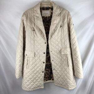 LAUNDRY BY SHELLI SEGAL | Beige Quilted Jacket with Leopard Lining L